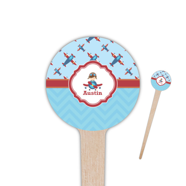 Custom Airplane Theme 4" Round Wooden Food Picks - Double Sided (Personalized)