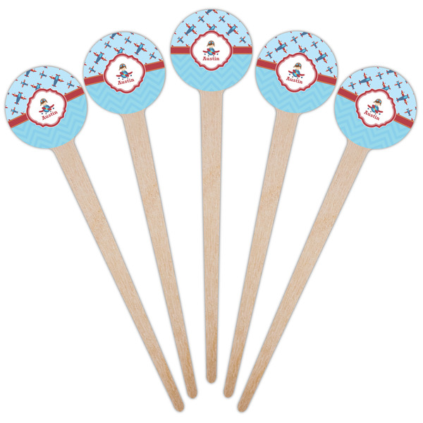 Airplane Theme Wooden 4" Food Pick - Round - Fan View