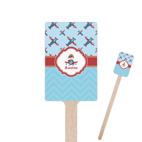 Custom Airplane Theme 6.25" Rectangle Wooden Stir Sticks - Single Sided (Personalized)