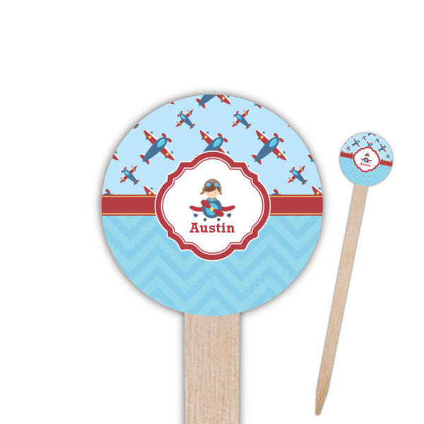 Custom Airplane Theme Round Wooden Food Picks (Personalized)