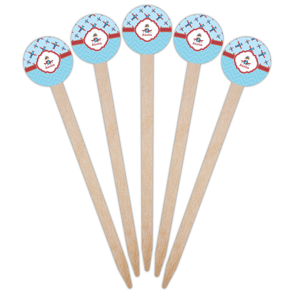 Airplane Theme Wooden 6" Food Pick - Round - Fan View