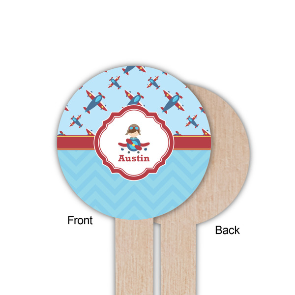 Airplane Theme Wooden 6" Food Pick - Round - Single Sided - Front & Back