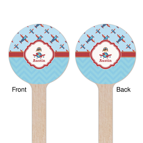 Airplane Theme Wooden 6" Stir Stick - Round - Double Sided - Front & Back