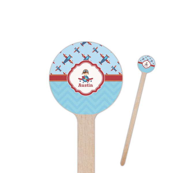 Custom Airplane Theme 7.5" Round Wooden Stir Sticks - Single Sided (Personalized)