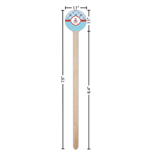 Airplane Theme Wooden 7.5" Stir Stick - Round - Dimensions