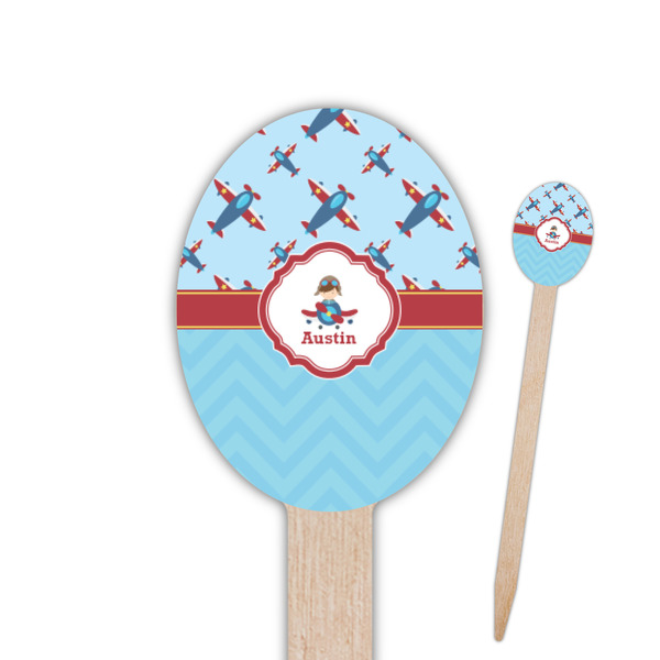 Custom Airplane Theme Oval Wooden Food Picks (Personalized)