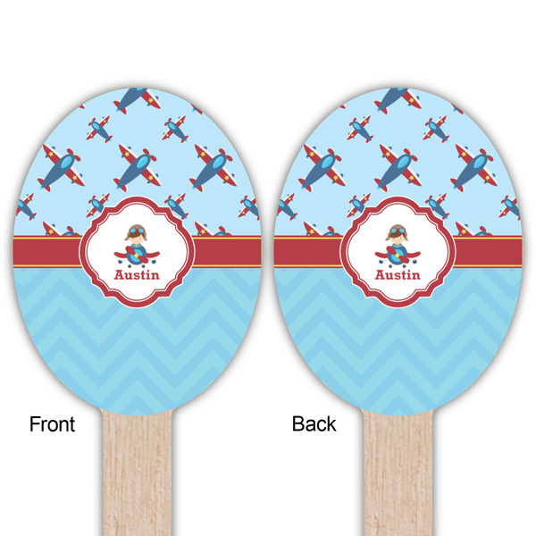 Airplane Theme Wooden Food Pick - Oval - Double Sided - Front & Back