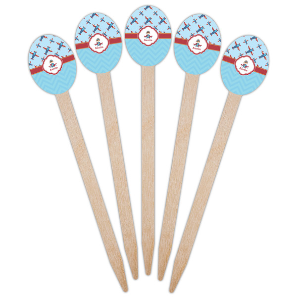 Airplane Theme Wooden Food Pick - Oval - Fan View
