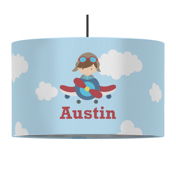 Custom Airplane & Pilot 12" Drum Pendant Lamp - Fabric (Personalized)