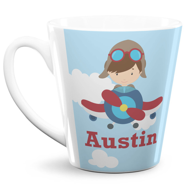 Custom Airplane & Pilot 12 Oz Latte Mug (Personalized)