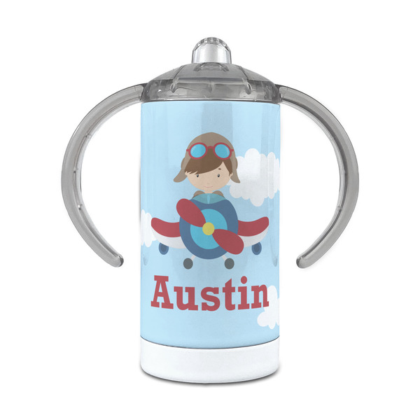 Custom Airplane & Pilot 12 oz Stainless Steel Sippy Cup (Personalized)