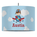 Airplane & Pilot 16" Drum Pendant Lamp - Fabric (Personalized)