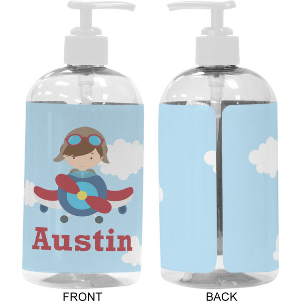 Airplane & Pilot 16 oz Plastic Liquid Dispenser- Approval- White