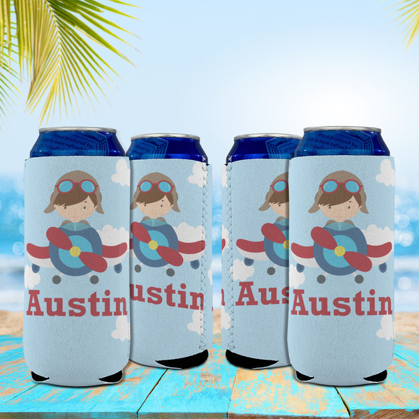 Airplane & Pilot 16oz Can Sleeve - Set of 4 - LIFESTYLE