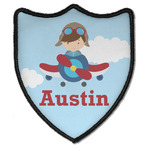 Airplane & Pilot Iron On Shield Patch B w/ Name or Text