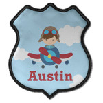 Airplane & Pilot Iron On Shield Patch C w/ Name or Text