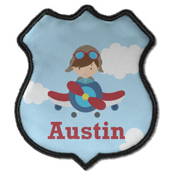 Airplane & Pilot Iron On Shield Patch C w/ Name or Text