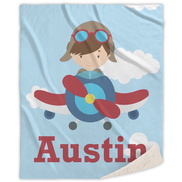 Custom Airplane & Pilot Sherpa Throw Blanket - 60"x80" (Personalized)