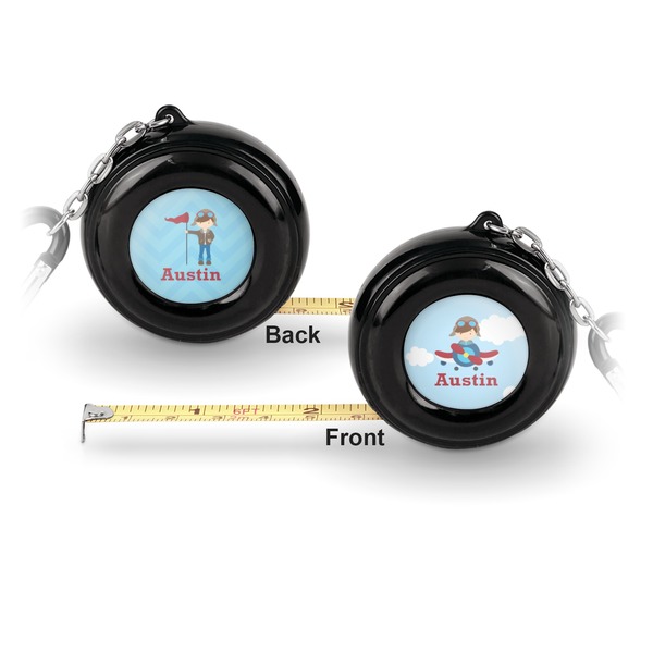 Airplane & Pilot 6-Ft Pocket Tape Measure with Carabiner Hook - Front and Back