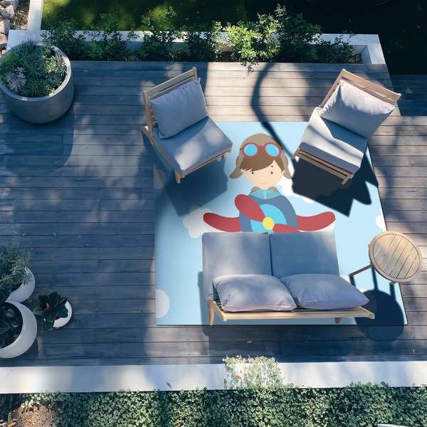Airplane & Pilot 8'x10' Patio Rug - In context
