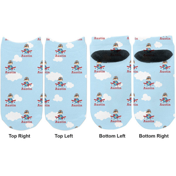 Airplane & Pilot Adult Ankle Socks - Double Pair - Front and Back - Apvl