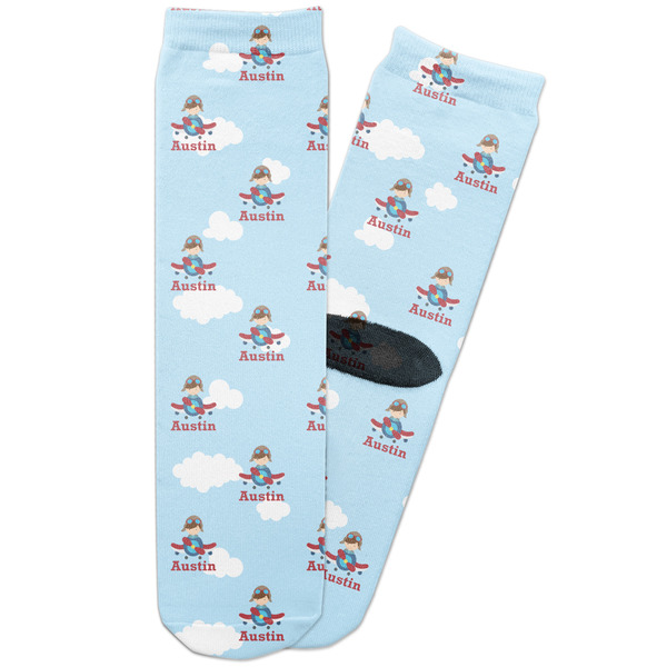 Custom Airplane & Pilot Adult Crew Socks (Personalized)