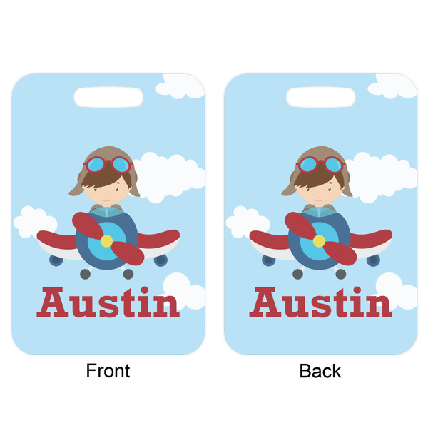 Airplane & Pilot Aluminum Luggage Tag (Front + Back)