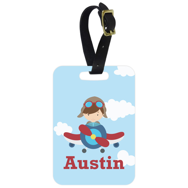 Custom Airplane & Pilot Metal Luggage Tag w/ Name or Text