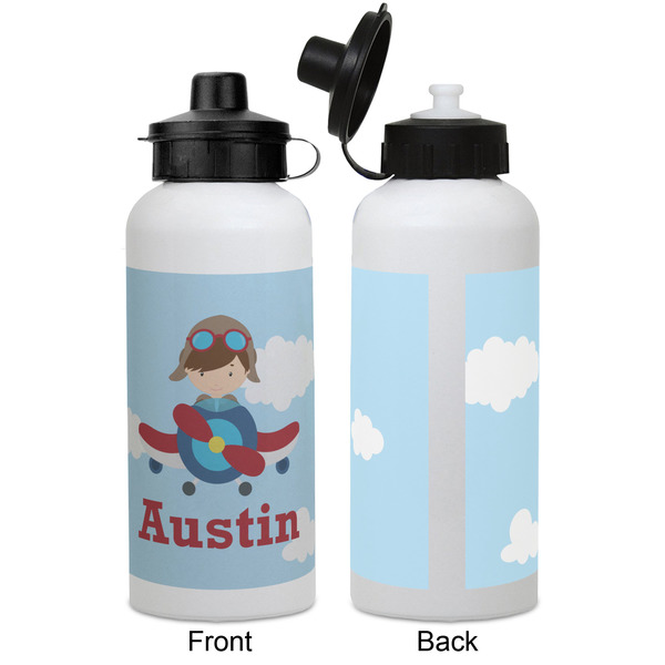 Airplane & Pilot Aluminum Water Bottle - White APPROVAL