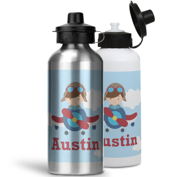 Airplane & Pilot Aluminum Water Bottles - MAIN (white &silver)