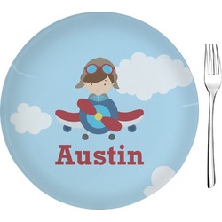 Airplane & Pilot 8" Glass Appetizer / Dessert Plates - Single or Set (Personalized)