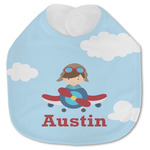 Airplane & Pilot Jersey Knit Baby Bib w/ Name or Text