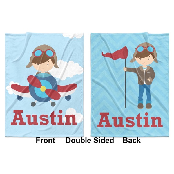 Airplane & Pilot Baby Blanket (Double Sided - Printed Front and Back)