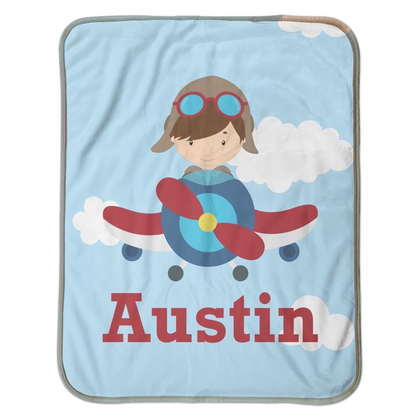 Airplane & Pilot Baby Sherpa Blanket - Flat