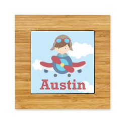 Airplane & Pilot Bamboo Trivet with Ceramic Tile Insert (Personalized)