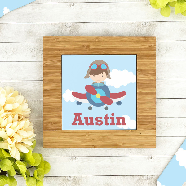 Airplane & Pilot Bamboo Trivet with 6" Tile - LIFESTYLE