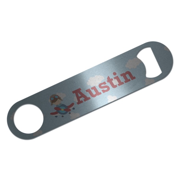 Custom Airplane & Pilot Bar Bottle Opener - Silver w/ Name or Text