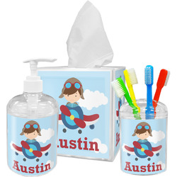 Airplane & Pilot Acrylic Bathroom Accessories Set w/ Name or Text