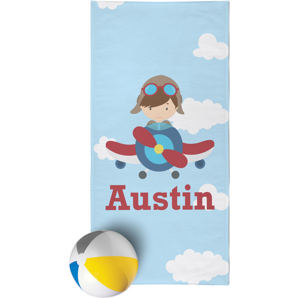 Custom Airplane & Pilot Beach Towel (Personalized)