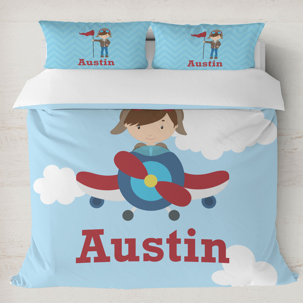 Custom Airplane & Pilot Duvet Cover Set - King (Personalized)