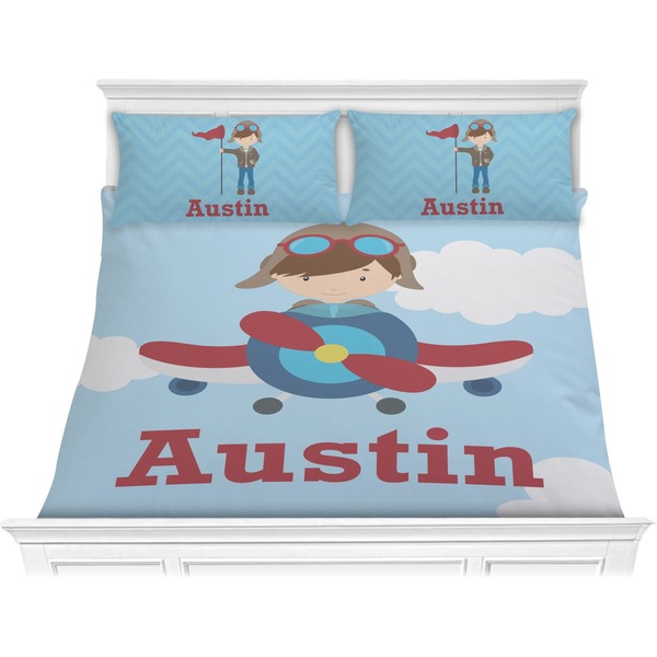 Custom Airplane & Pilot Comforter Set - King (Personalized)