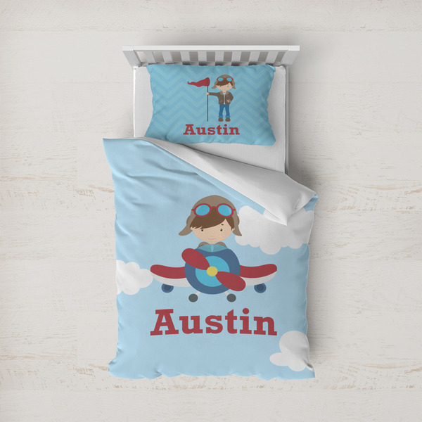 Custom Airplane & Pilot Duvet Cover Set - Twin (Personalized)