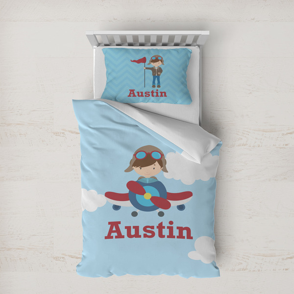 Custom Airplane & Pilot Duvet Cover Set - Twin XL (Personalized)