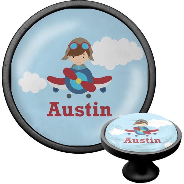Custom Airplane & Pilot Cabinet Knob (Black) (Personalized)
