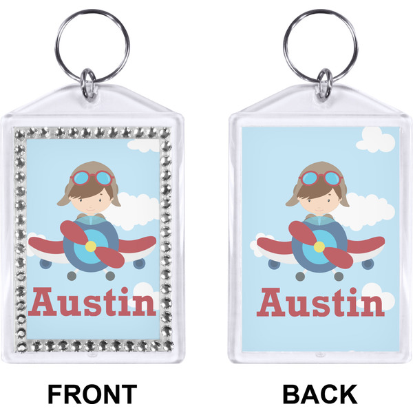 Airplane & Pilot Bling Keychain (Front + Back)