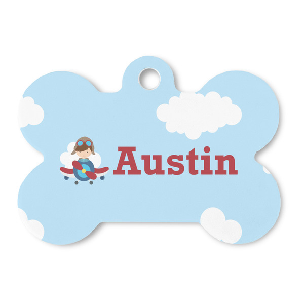 Custom Airplane & Pilot Bone Shaped Dog ID Tag (Personalized)
