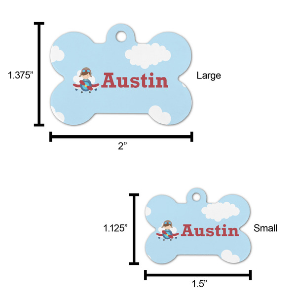 Airplane & Pilot Bone Shaped Dog ID Tag - Large - Scale