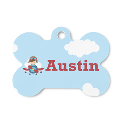 Airplane & Pilot Bone Shaped Dog ID Tag - Small (Personalized)