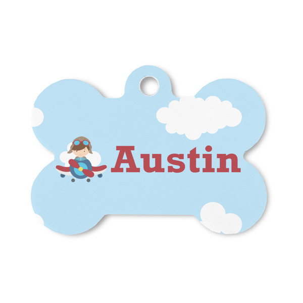 Custom Airplane & Pilot Bone Shaped Dog ID Tag - Small (Personalized)