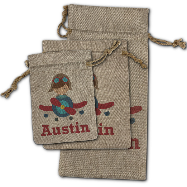 Airplane & Pilot Burlap Gift Bags - (PARENT MAIN) All Three